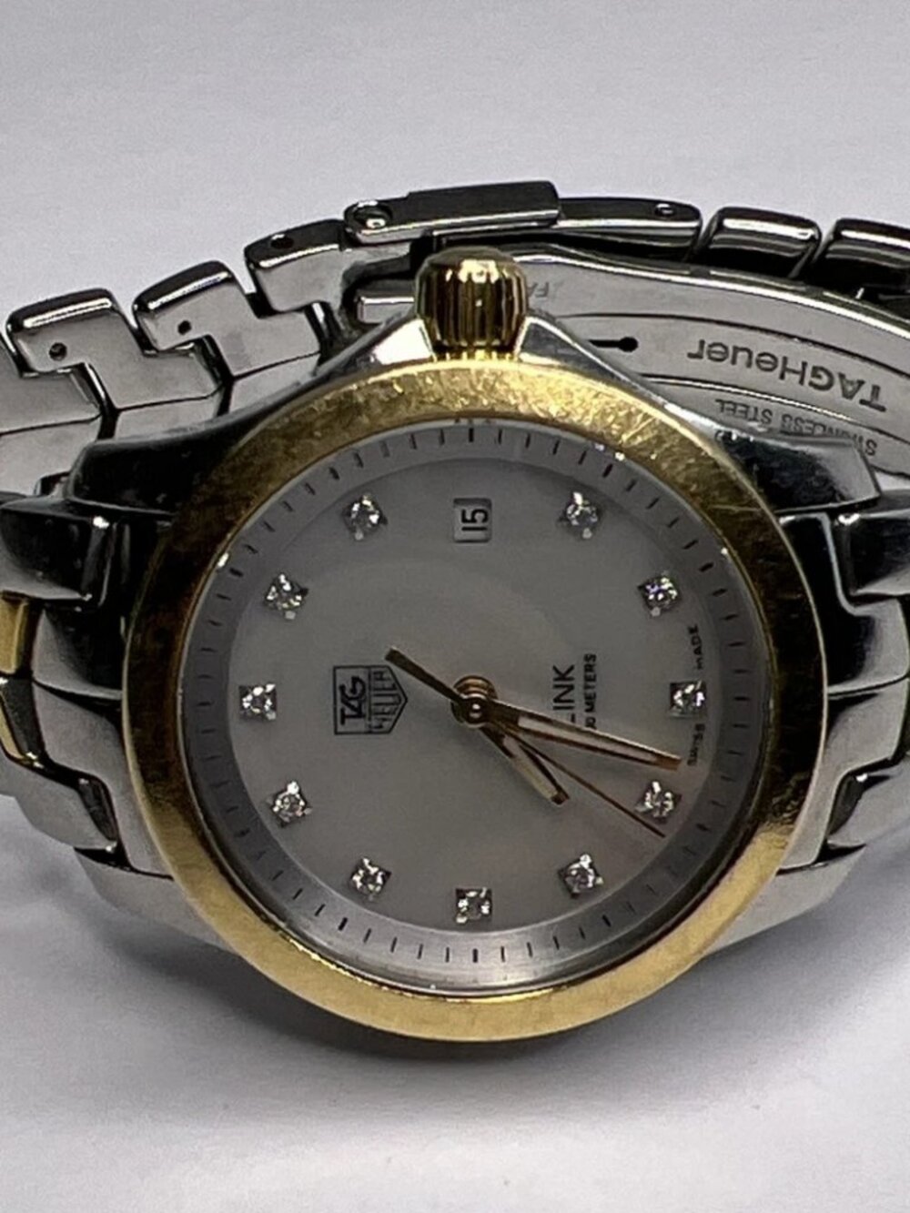 TAG Heuer Ladies Link Quartz Date Watch WJF1353 MOP Dial Diamond Markers 27mm